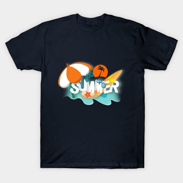 Hello Summer - Sun -Surfing - Swimming -Beach T-Shirt by  El-Aal
